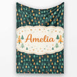 Christmas Tree Festive Pattern Dark Teal Background Seamless Pattern  Personalised Custom Name Super Soft Fleece Blanket Bed Sofa Throw