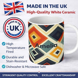 Personalized Custom Name Abstract Concentric Diamond Shapes Seamless Pattern Name Cute 11oz Ceramic Coffee Tea Mug White Large Handle