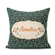 Custom Name Christmas Tree Festive Dark Teal Background Seamless Square Filled Cushion Throw Pillow Sofa Bed Home Decor Zip Washable UK Made