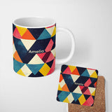 Personalized Custom Name Abstract Colorful Triangle Mosaic Geometric Seamless Pattern Name 11oz Ceramic Coffee Tea Mug White Large Handle