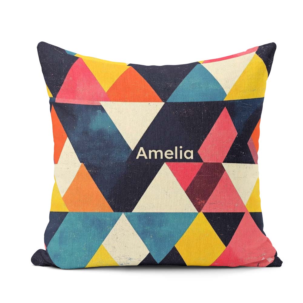 Custom Name Abstract Colorful Triangle Mosaic Geometric Seamless Square Filled Cushion Throw Pillow Sofa Bed Home Decor Zip Washable UK Made