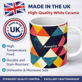 Personalized Custom Name Abstract Colorful Triangle Mosaic Geometric Seamless Pattern Name 11oz Ceramic Coffee Tea Mug White Large Handle