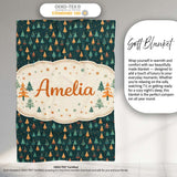 Christmas Tree Festive Pattern Dark Teal Background Seamless Pattern  Personalised Custom Name Super Soft Fleece Blanket Bed Sofa Throw