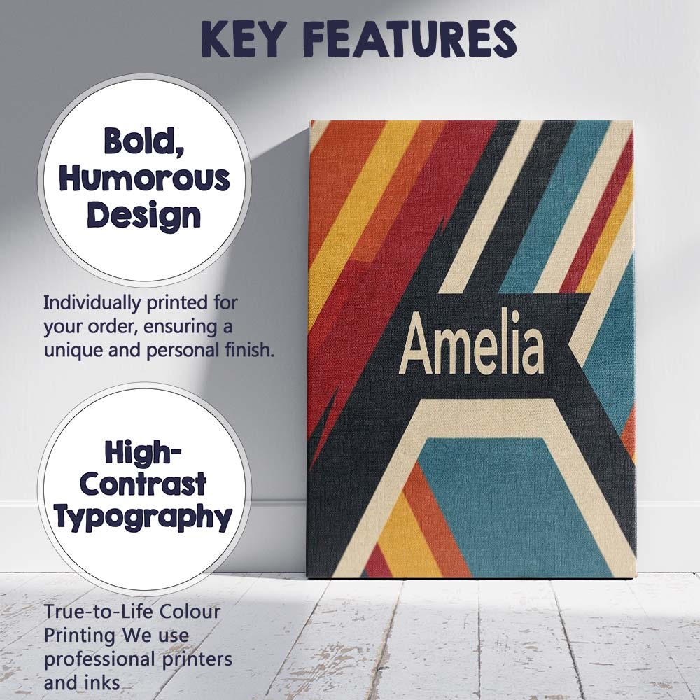 Personalised Name Abstract Layered Geometric Custom Bespoke  Contemporary Display Canvas Wall Art Print Decor Picture Ready to Hang