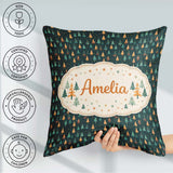 Custom Name Christmas Tree Festive Dark Teal Background Seamless Square Filled Cushion Throw Pillow Sofa Bed Home Decor Zip Washable UK Made