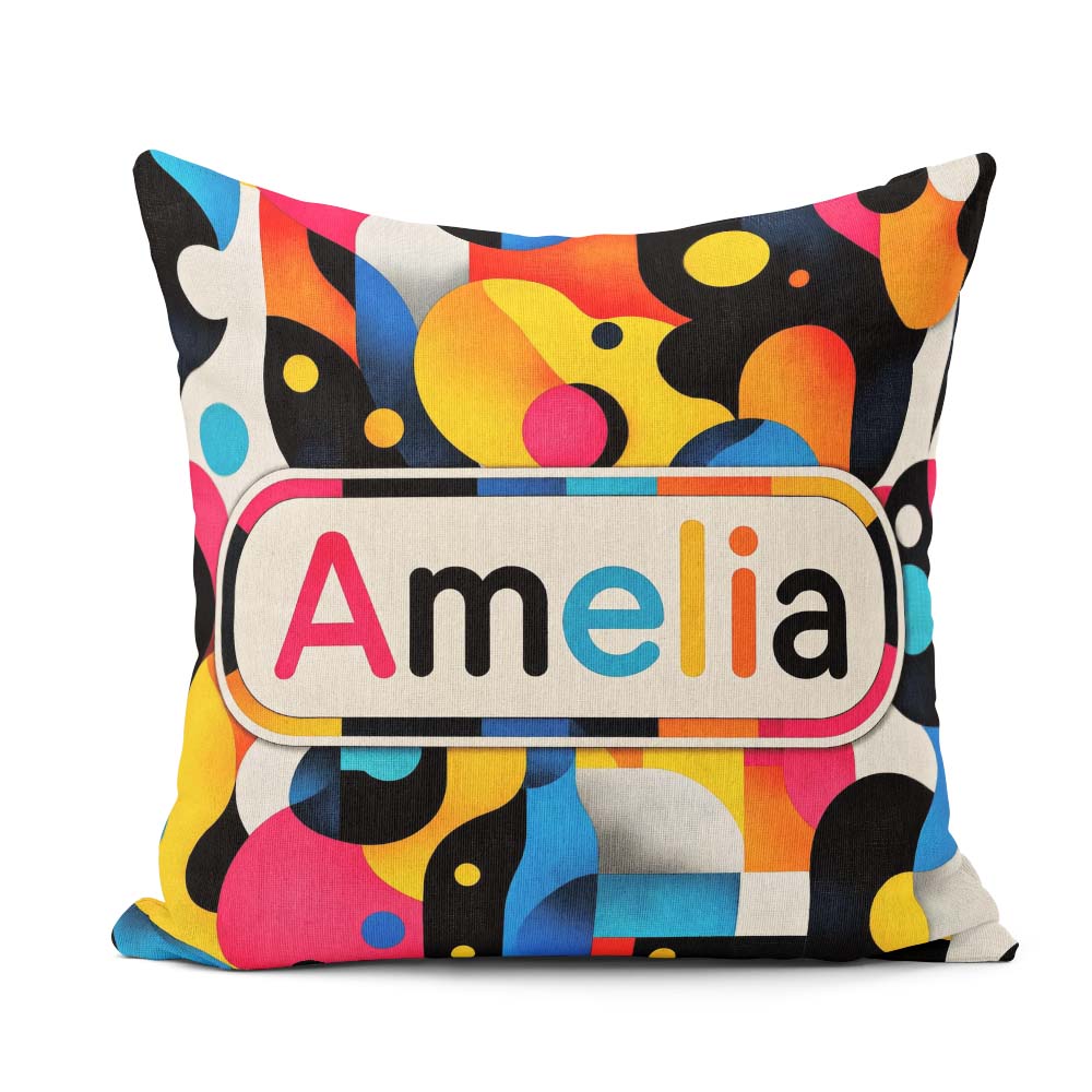 Custom Name Abstract Organic Fluid Vibrant Seamless Pattern Name Square Filled Cushion Throw Pillow Sofa Bed Home Decor Zip Washable UK Made