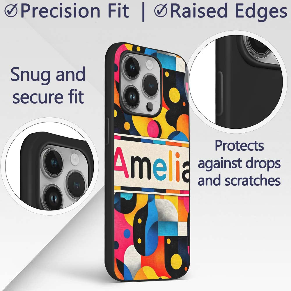 Abstract Organic Fluid Shapes Vibrant Seamless Custom Name Protective Phone Case Mobile Cover Durable Everyday Smartphone Shock Resistant