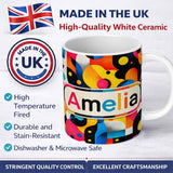 Personalized Custom Name Abstract Organic Fluid Shapes Vibrant Seamless Pattern Name Cute 11oz Ceramic Coffee Tea Mug White Large Handle