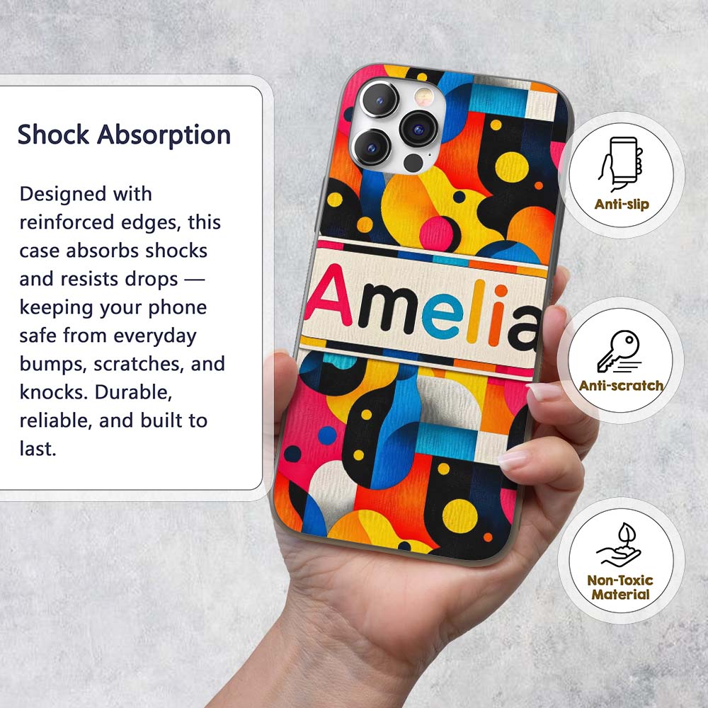 Abstract Organic Fluid Shapes Vibrant Seamless Custom Name Protective Phone Case Mobile Cover Durable Everyday Smartphone Shock Resistant
