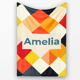 Abstract Soft Diamond Patchwork Geometric Seamless Pattern Name Cute  Personalised Custom Name Super Soft Fleece Blanket Bed Sofa Throw