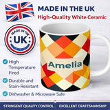 Personalized Custom Name Abstract Soft Diamond Patchwork Geometric Seamless Pattern Name Cute 11oz Ceramic Coffee Tea Mug White Large Handle