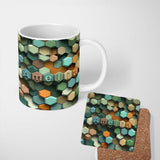 Personalized Custom Name Abstract 3D Hexagon Mosaic Modern Geometric Seamless Pattern Name 11oz Ceramic Coffee Tea Mug White Large Handle