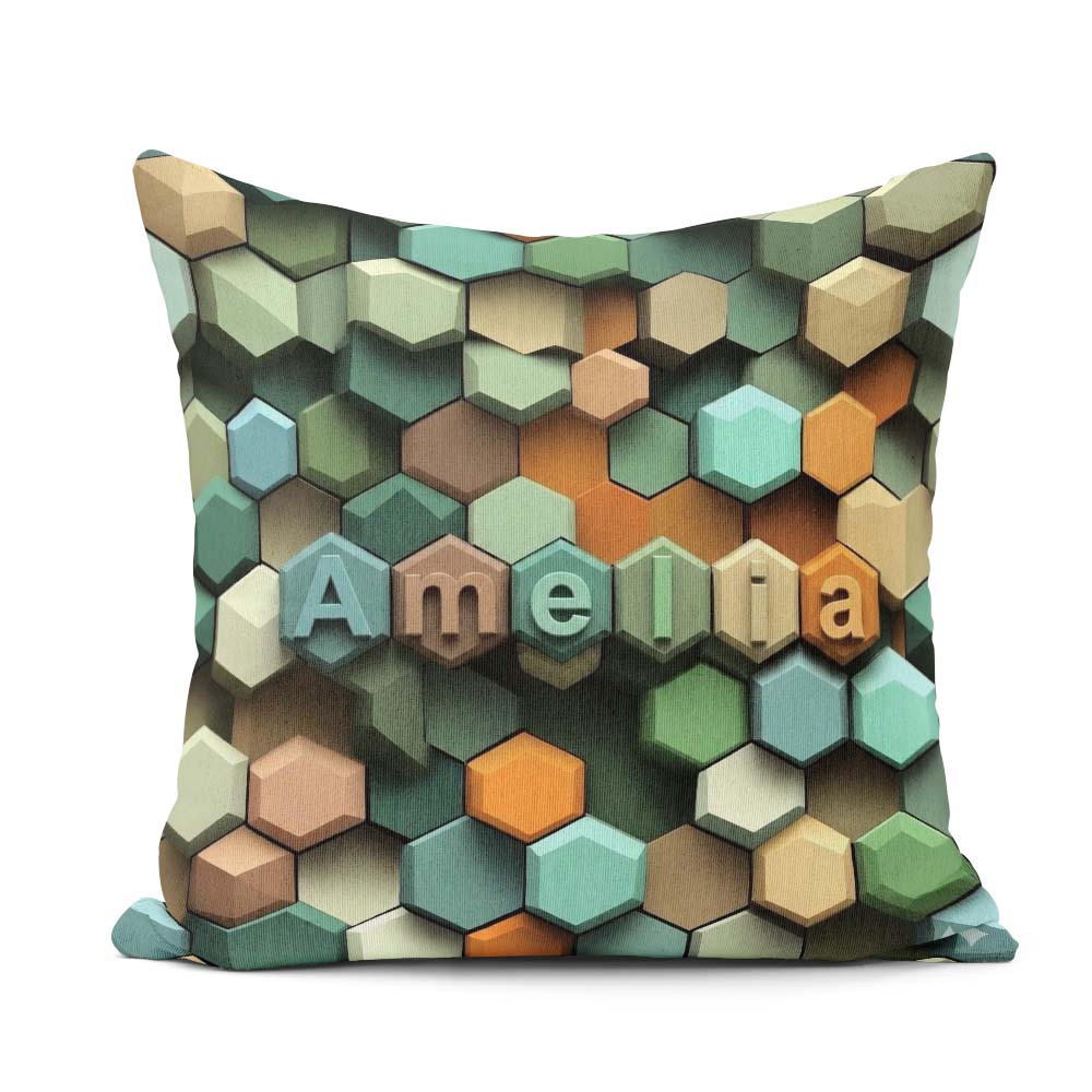 Custom Name Abstract 3D Hexagon Mosaic Modern Geometric Seamless Square Filled Cushion Throw Pillow Sofa Bed Home Decor Zip Washable UK Made