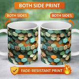 Personalized Custom Name Abstract 3D Hexagon Mosaic Modern Geometric Seamless Pattern Name 11oz Ceramic Coffee Tea Mug White Large Handle