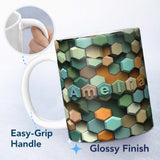 Personalized Custom Name Abstract 3D Hexagon Mosaic Modern Geometric Seamless Pattern Name 11oz Ceramic Coffee Tea Mug White Large Handle