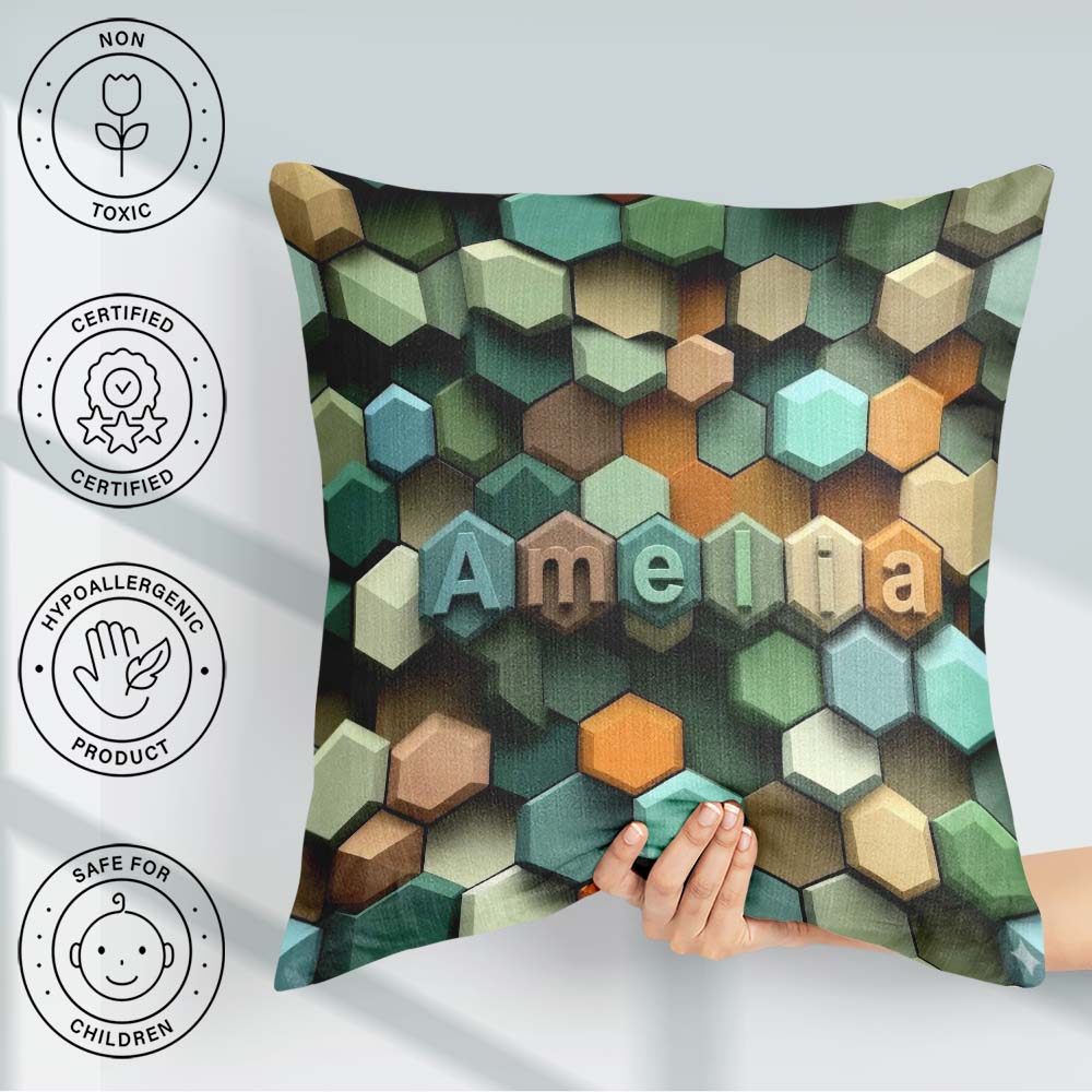 Custom Name Abstract 3D Hexagon Mosaic Modern Geometric Seamless Square Filled Cushion Throw Pillow Sofa Bed Home Decor Zip Washable UK Made