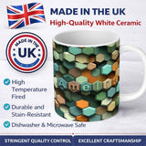 Personalized Custom Name Abstract 3D Hexagon Mosaic Modern Geometric Seamless Pattern Name 11oz Ceramic Coffee Tea Mug White Large Handle