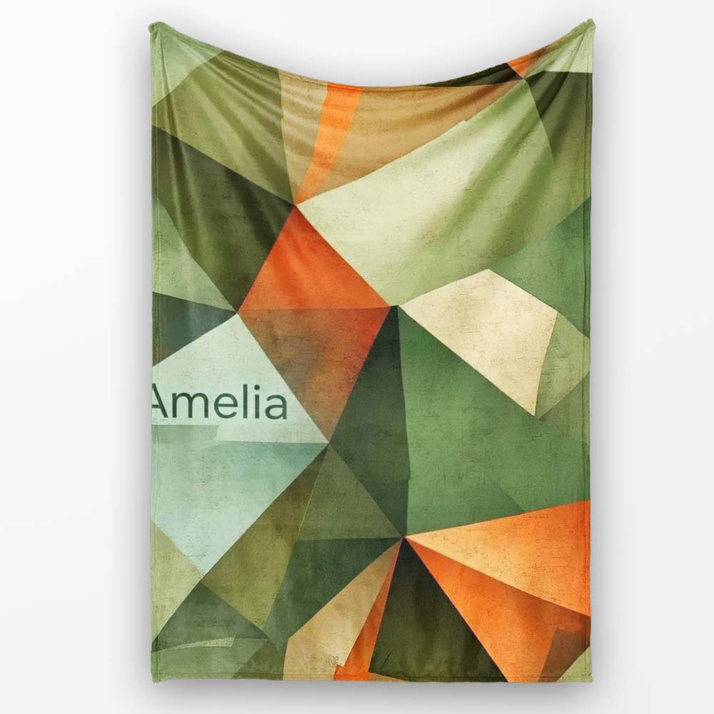 Abstract Faceted Polygon Earth Tone Seamless Pattern Name Cute  Personalised Custom Name Super Soft Fleece Blanket Bed Sofa Throw