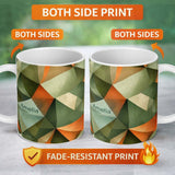 Personalized Custom Name Abstract Faceted Polygon Earth Tone Seamless Pattern Name Cute 11oz Ceramic Coffee Tea Mug White Large Handle