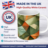 Personalized Custom Name Abstract Faceted Polygon Earth Tone Seamless Pattern Name Cute 11oz Ceramic Coffee Tea Mug White Large Handle