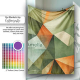 Abstract Faceted Polygon Earth Tone Seamless Pattern Name Cute  Personalised Custom Name Super Soft Fleece Blanket Bed Sofa Throw