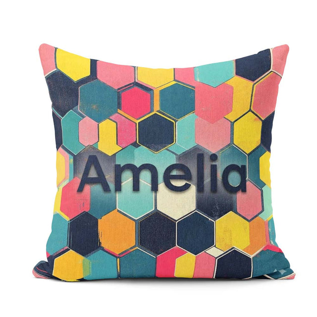 Custom Name Abstract Colorful Hexagon Geometric Seamless Pattern Square Filled Cushion Throw Pillow Sofa Bed Home Decor Zip Washable UK Made