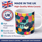 Personalized Custom Name Abstract Colorful Hexagon Tile Geometric Seamless Pattern Custom 11oz Ceramic Coffee Tea Mug White Large Handle