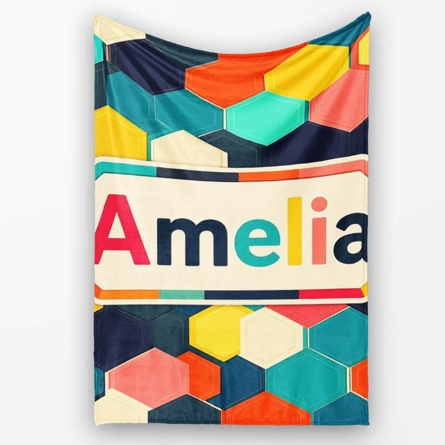 Abstract Multicolor Hexagon Honeycomb Seamless Pattern Name Cute  Personalised Custom Name Super Soft Fleece Blanket Bed Sofa Throw