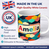Personalized Custom Name Abstract Multicolor Hexagon Honeycomb Seamless Pattern Name Cute 11oz Ceramic Coffee Tea Mug White Large Handle