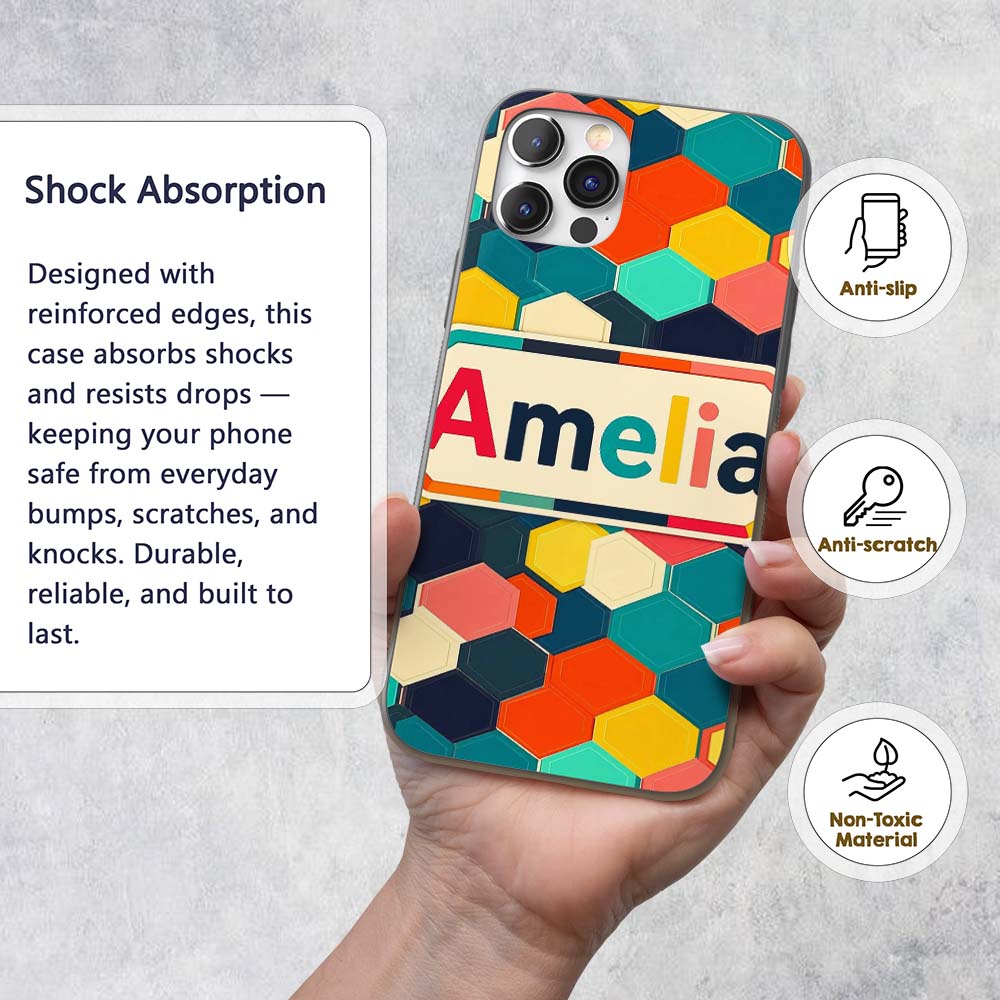 Abstract Multicolor Hexagon Honeycomb Seamless Custom Name Protective Phone Case Mobile Cover Durable Everyday Smartphone Shock Resistant