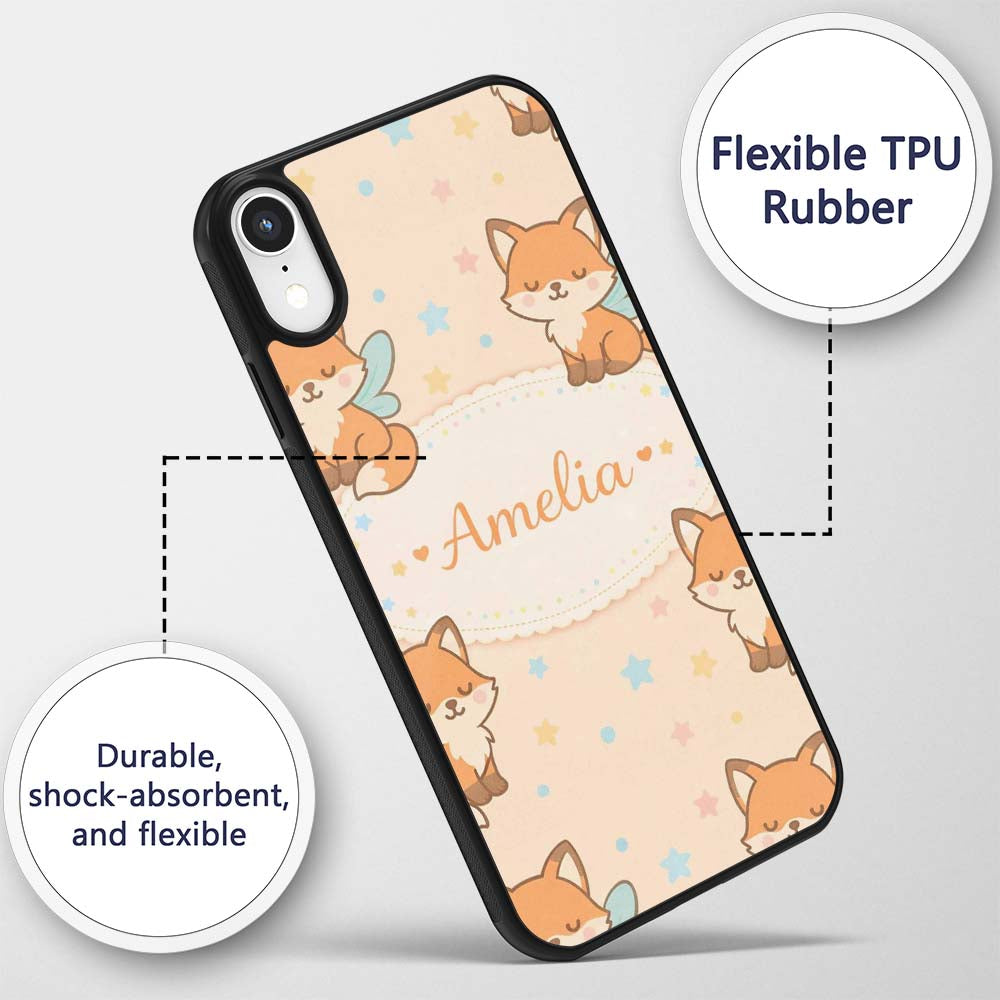 Cute Fairy Fox Cartoon Animal Printed Design Custom Name Protective Phone Case Mobile Cover Durable Everyday Smartphone Shock Resistant