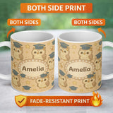 Personalized Custom Name Cute Graduation Owl Cartoon Animal Pattern Cute Unique Gift Lovely 11oz Ceramic Coffee Tea Mug White Large Handle