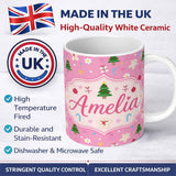 Personalized Custom Name Cute Christmas Tree Gingerbread Cookie Candy Cane Seamless Pattern 11oz Ceramic Coffee Tea Mug White Large Handle