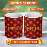 Personalized Custom Name Red Lava Cube Block Geometric Abstract Seamless Pattern Lovely 11oz Ceramic Coffee Tea Mug White Large Handle