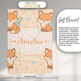 Cute Fairy Fox Cartoon Animal Pattern Cute Unique Gift Lovely  Personalised Custom Name Super Soft Fleece Blanket Bed Sofa Throw