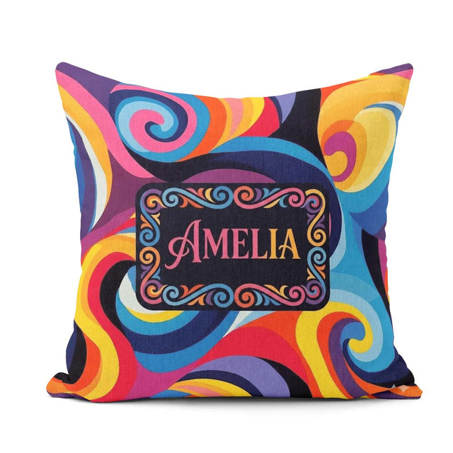 Custom Name Abstract Spiral Swirl Psychedelic Seamless Name Cute Square Filled Cushion Throw Pillow Sofa Bed Home Decor Zip Washable UK Made