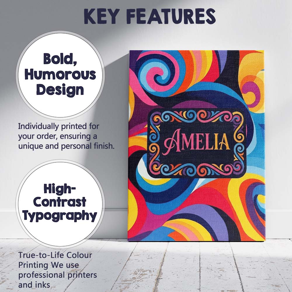Personalised Name Abstract Spiral Swirl Custom  Modern Room Accent Elegant Feature Canvas Wall Art Print Decor Picture Ready to Hang