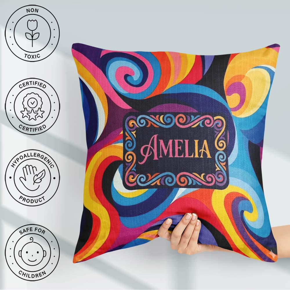Custom Name Abstract Spiral Swirl Psychedelic Seamless Name Cute Square Filled Cushion Throw Pillow Sofa Bed Home Decor Zip Washable UK Made