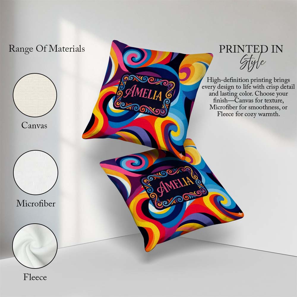 Custom Name Abstract Spiral Swirl Psychedelic Seamless Name Cute Square Filled Cushion Throw Pillow Sofa Bed Home Decor Zip Washable UK Made