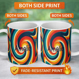 Personalized Custom Name Abstract Spiral Wave Swirl Colorful Seamless Pattern Name Cute 11oz Ceramic Coffee Tea Mug White Large Handle