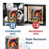Personalized Custom Name Abstract Spiral Wave Swirl Colorful Seamless Pattern Name Cute 11oz Ceramic Coffee Tea Mug White Large Handle