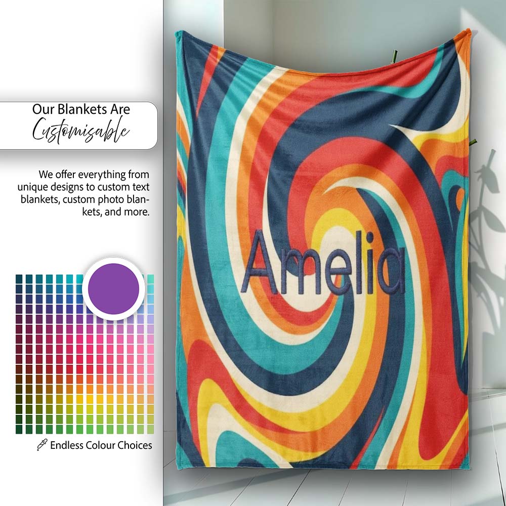 Abstract Spiral Wave Swirl Colorful Seamless Pattern Name Cute  Personalised Custom Name Super Soft Fleece Blanket Bed Sofa Throw