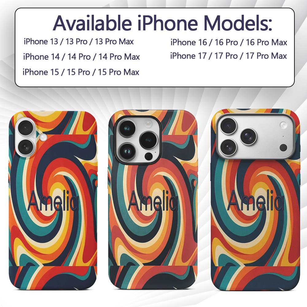 Abstract Spiral Wave Swirl Colorful Seamless Custom Name Protective Phone Case Mobile Cover Durable Everyday Smartphone Shock Resistant