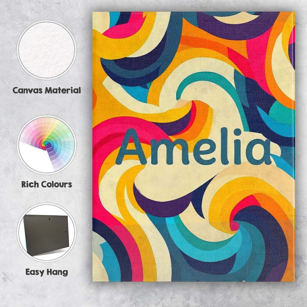 Personalised Name Abstract Vibrant Flowing Custom  Unique Gift Idea Elegant Feature Canvas Wall Art Print Decor Picture Ready to Hang