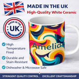 Personalized Custom Name Abstract Vibrant Flowing Curves Swirl Seamless Pattern Name Cute 11oz Ceramic Coffee Tea Mug White Large Handle