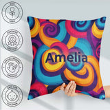 Custom Name Abstract Psychedelic Spiral Curl Bold Color Seamless Square Filled Cushion Throw Pillow Sofa Bed Home Decor Zip Washable UK Made