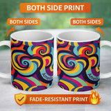Personalized Custom Name Abstract Bold Curvy Wave Swirl Color Seamless Pattern Name Cute 11oz Ceramic Coffee Tea Mug White Large Handle