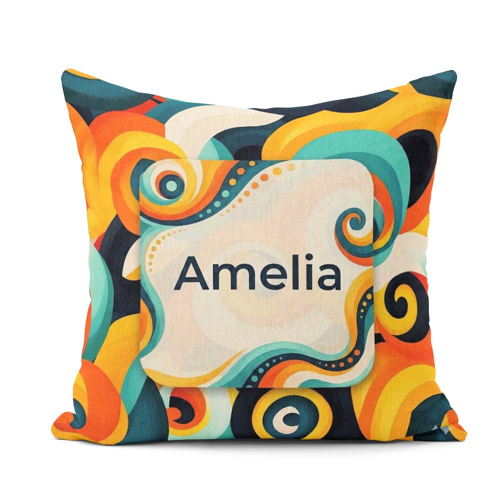 Custom Name Abstract Modern Fluid Curl Shapes Seamless Name Cute Square Filled Cushion Throw Pillow Sofa Bed Home Decor Zip Washable UK Made