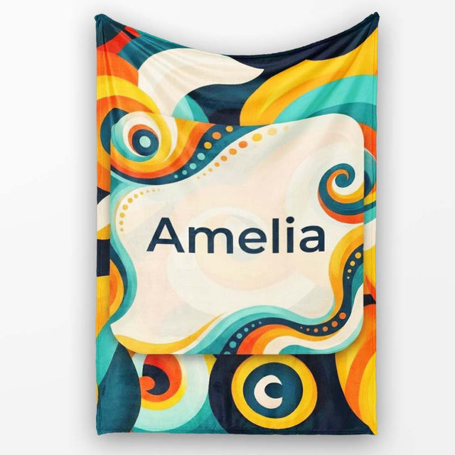 Abstract Modern Fluid Curl Shapes Vibrant Seamless Pattern Name Cute  Personalised Custom Name Super Soft Fleece Blanket Bed Sofa Throw