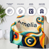Abstract Modern Fluid Curl Shapes Vibrant Seamless Pattern Name Cute  Personalised Custom Name Super Soft Fleece Blanket Bed Sofa Throw